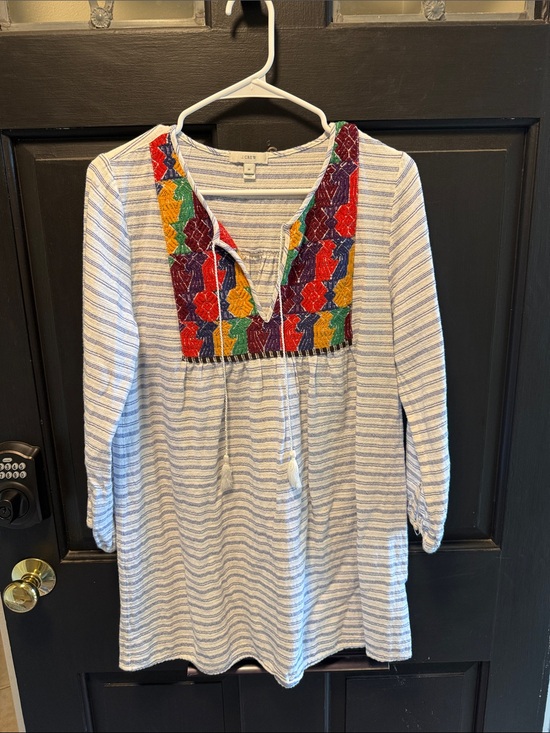 J. Crew Other - J. Crew Striped Swim Coverup with Multicolor Embroidered Yoke